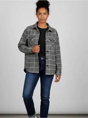 Tilley NWOT Grey and White Plaid Shirt Jacket- Size Medium